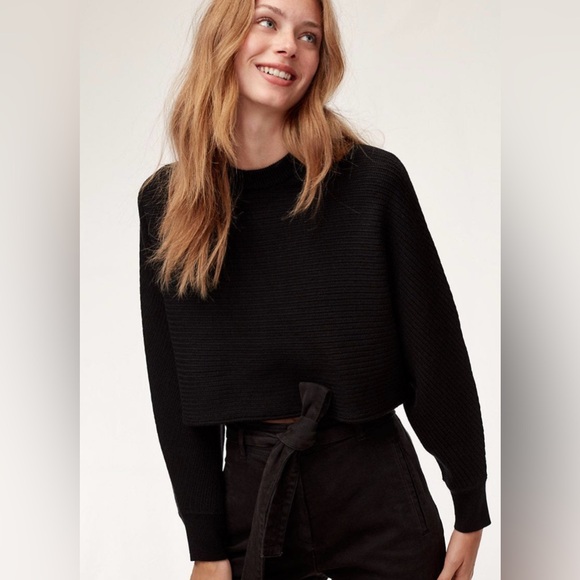 Aritzia Wilfred Free Lolan Crop Sweater Women XS Merino Wool Slouchy Preppy READ - Picture 1 of 12